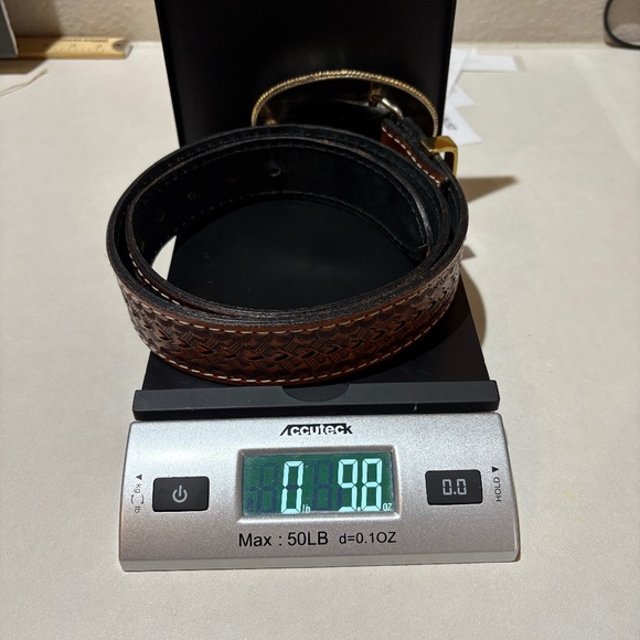 VTG Silver Plated? Western Belt Buckle on Brown Bonded leather Tooled Belt 34/36 - Picture 16 of 16